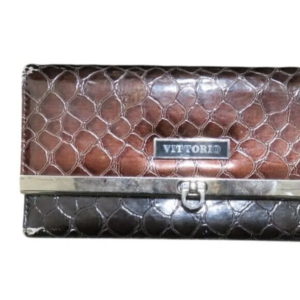 Vittorio Croc embossed Italian leather satchel handbag & Matching Wallet